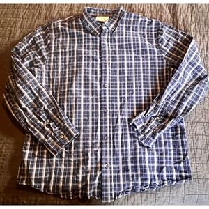 Cotton & Co Mens XL Navy Blue Plaid Button Down Long Sleeve Shirt 100% Cotton